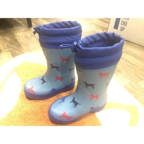 Hatley Toddler Boys Size 9 Red/Blue Dogs Sherpa Fleece Rain Boots. EUC - Picture 6 of 12